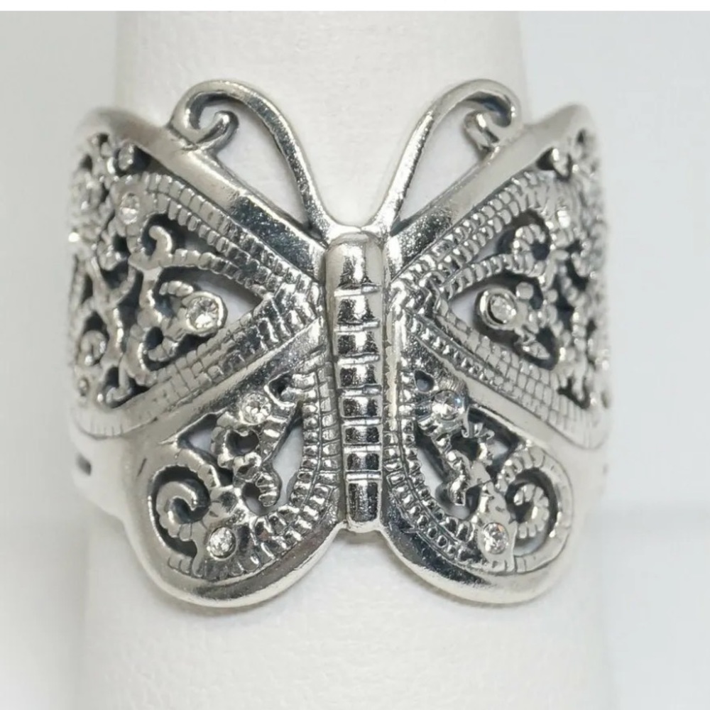 Vintage Butterfly Scroll Sterling Silver Ring - Size 8,9